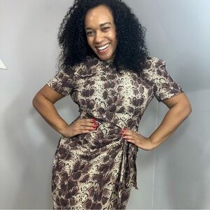 Vintage Silk Snakeskin Mobwife Wrap Dress Animal Print Office Siren Neutral Mini